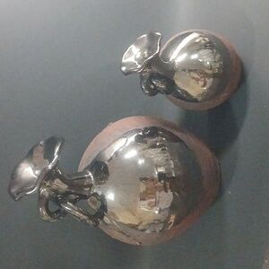 Mexican Clay Elegant Brown and Black Ceramic Vases 2 Pieces Candle Holder